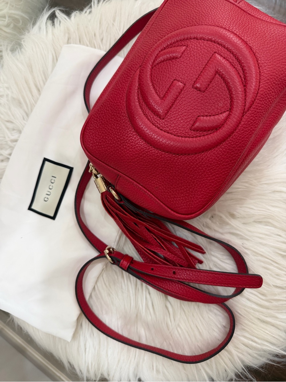 Gucci Red Pebbled Leather Crossbody with Tassel